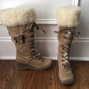 Tan wedge boots with fur size 8.5